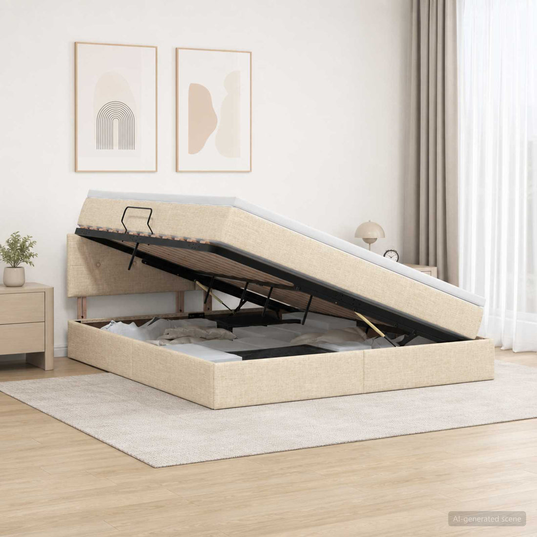 vidaXL Cama con almacenamiento y colchón Crema 140 x 200 cm Terciopelo