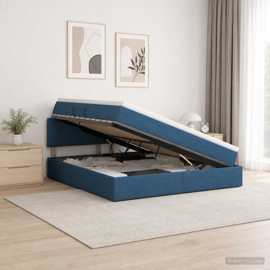 vidaXL Cama con almacenamiento y colchón Azul 140 x 200 cm Terciopelo