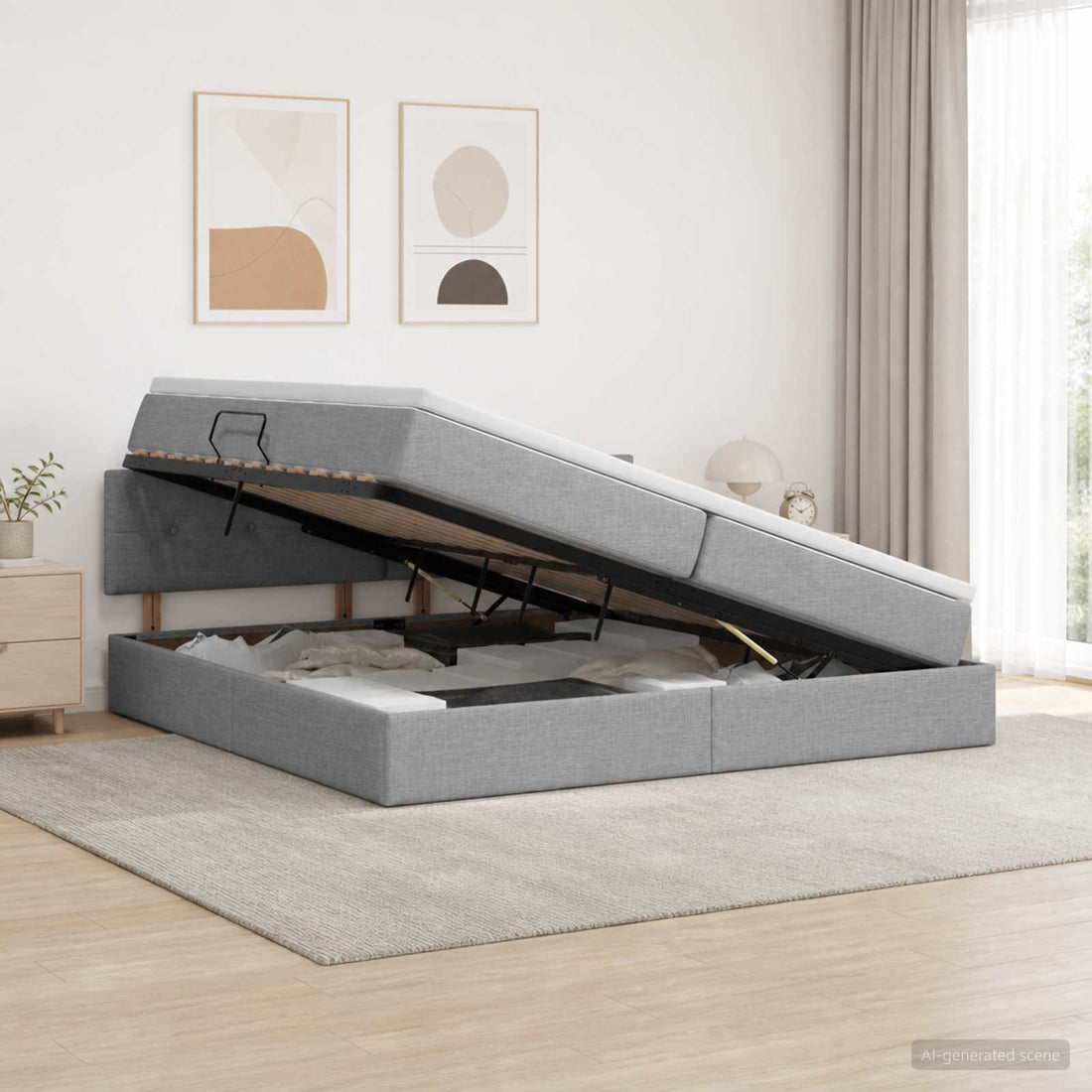 vidaXL Cama con almacenamiento y colchón Gris Claro 200 x 200 cm