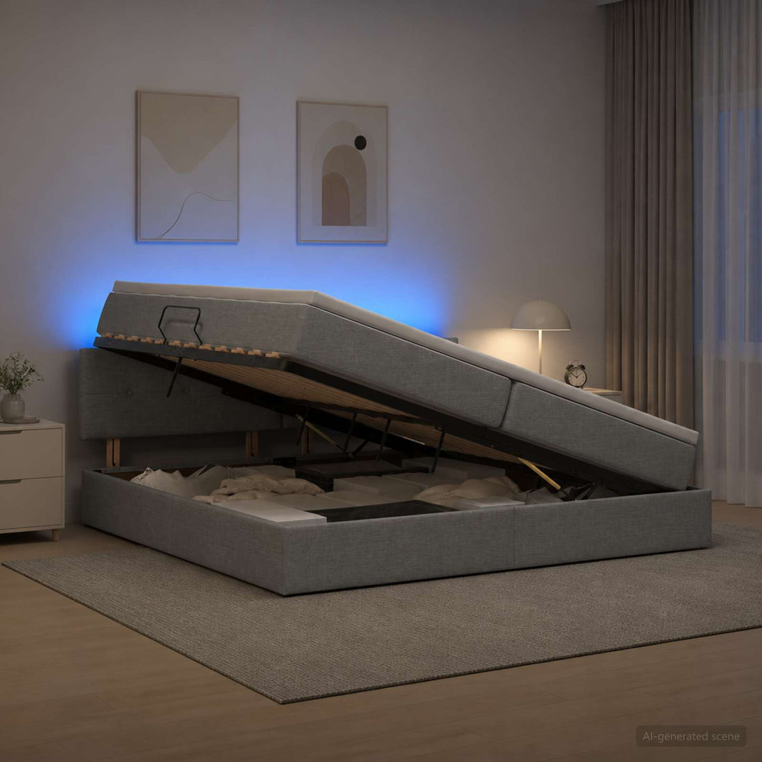 vidaXL Cama de almacenamiento LED con colchón Gris Claro 200 x 200 cm