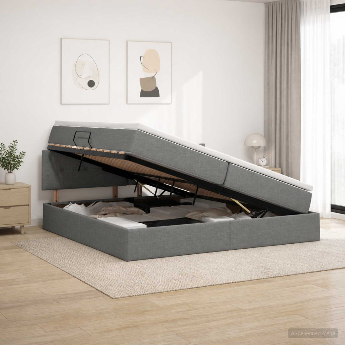 vidaXL Cama con almacenamiento y colchón Gris oscuro 200 x 200 cm