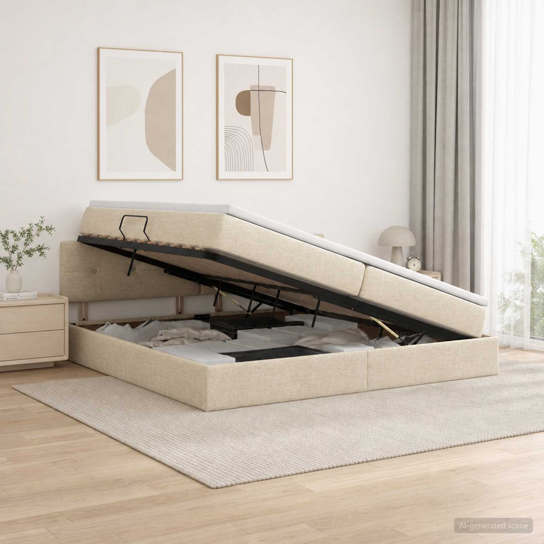 vidaXL Cama con almacenamiento y colchón Crema 200 x 200 cm Terciopelo