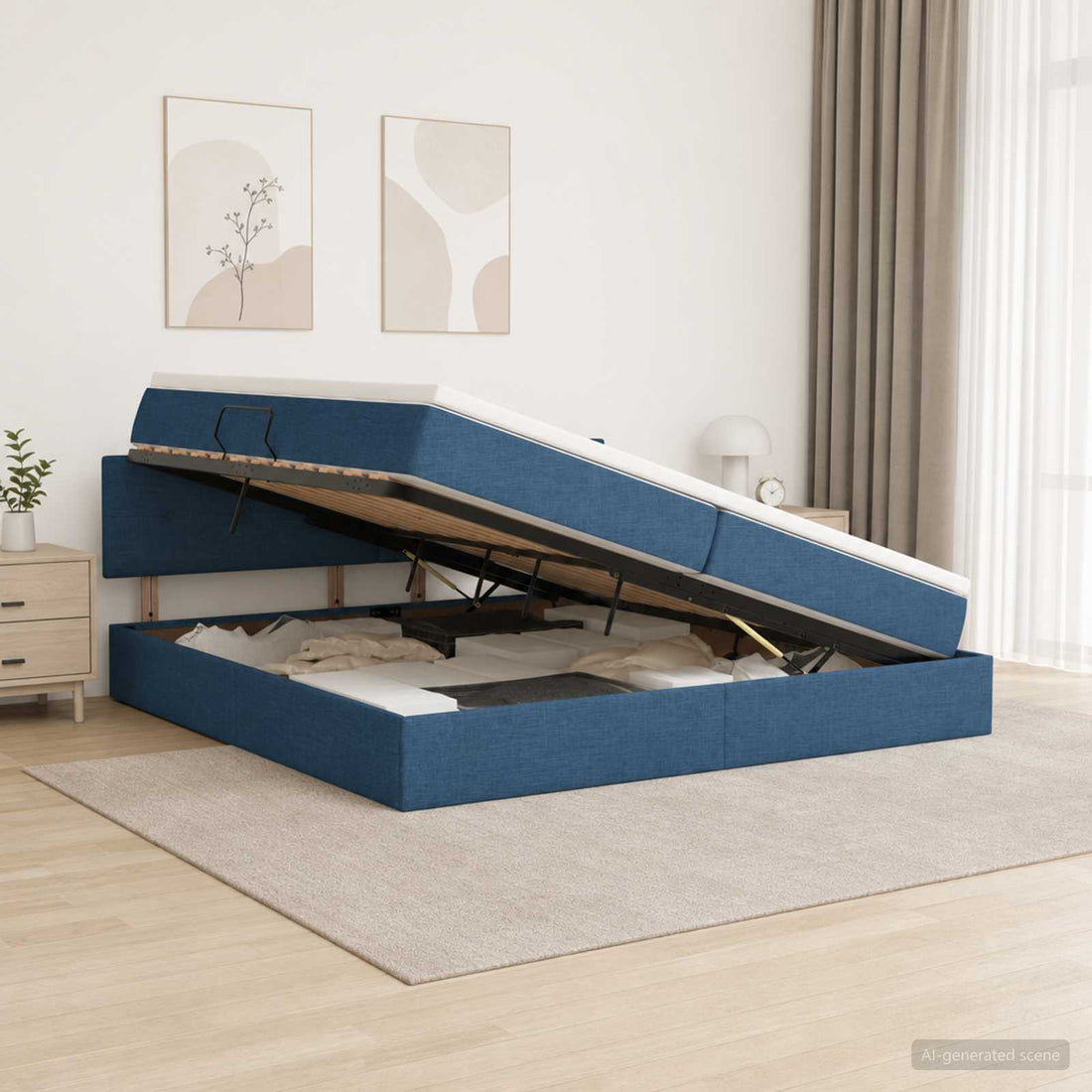 vidaXL Cama con almacenamiento y colchón Azul 200 x 200 cm Terciopelo