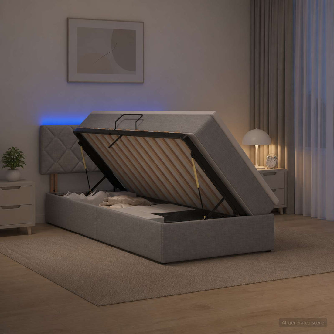 vidaXL Cama de almacenamiento LED con colchón Gris Claro 90 x 190 cm