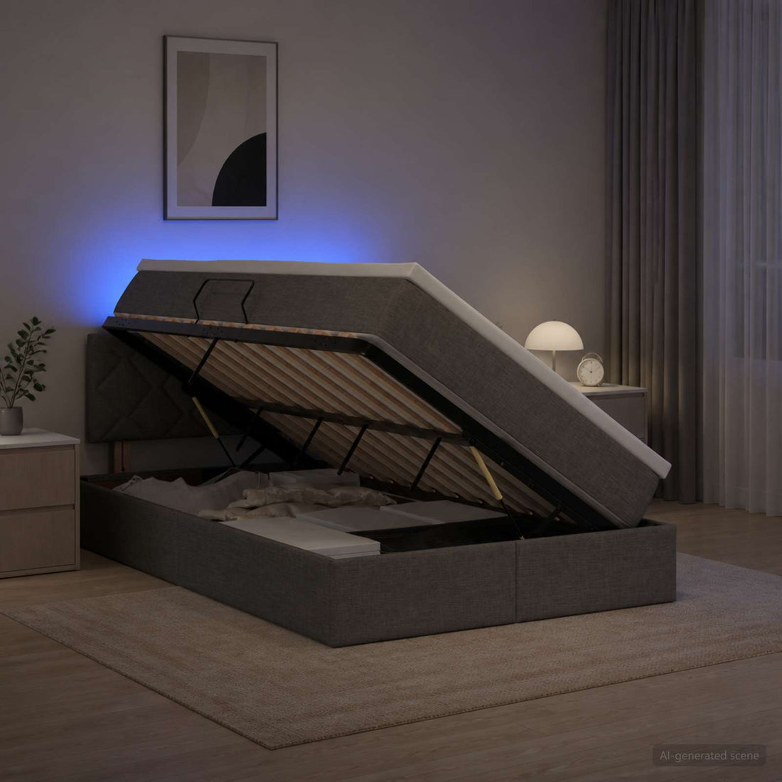 vidaXL Cama de almacenamiento LED con colchón Gris oscuro 120 x 200 cm
