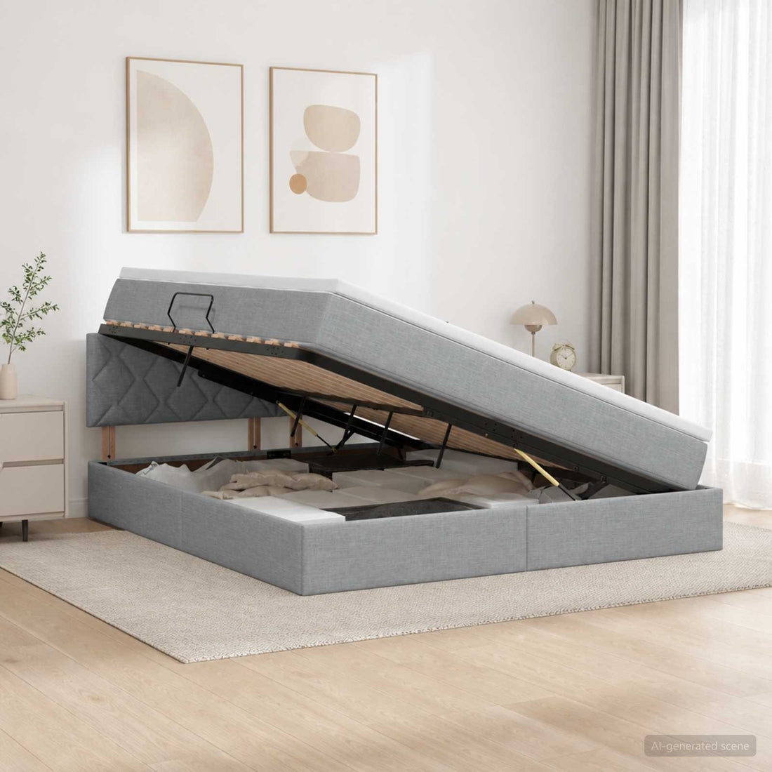vidaXL Cama con almacenamiento y colchón Gris Claro 140 x 190 cm