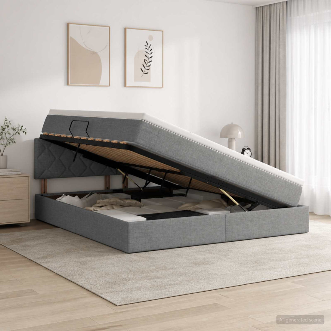 vidaXL Cama con almacenamiento y colchón Gris oscuro 140 x 200 cm