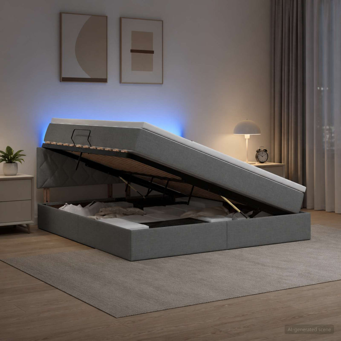vidaXL Cama de almacenamiento LED con colchón Gris oscuro 160 x 200 cm