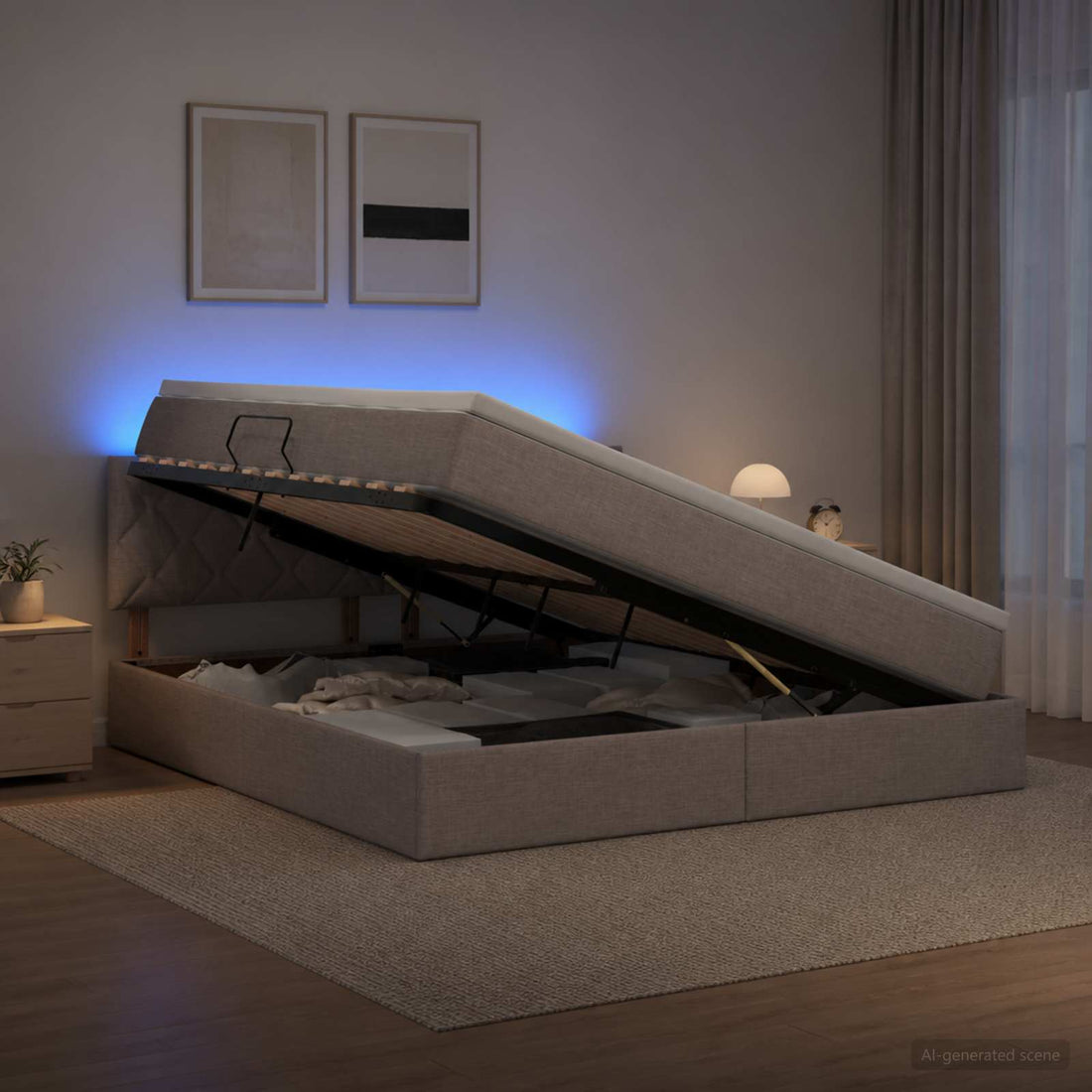 vidaXL Cama de almacenamiento LED con colchón Topo 140 x 200 cm Tela