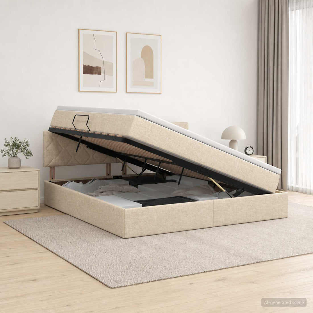 vidaXL Cama con almacenamiento y colchón Crema 160 x 200 cm Terciopelo