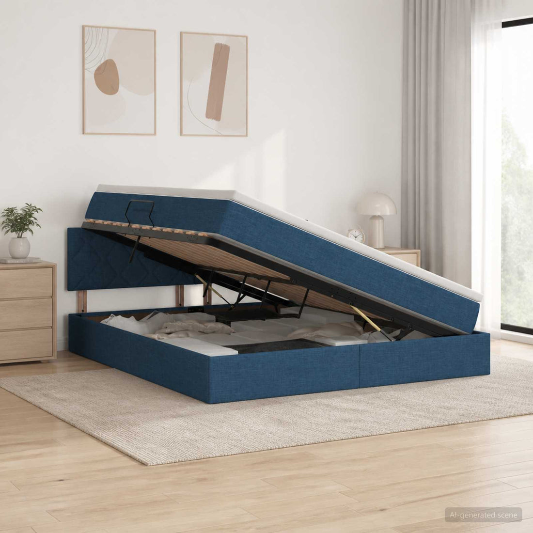 vidaXL Cama de almacenamiento LED con colchón Azul 140 x 200 cm Tela