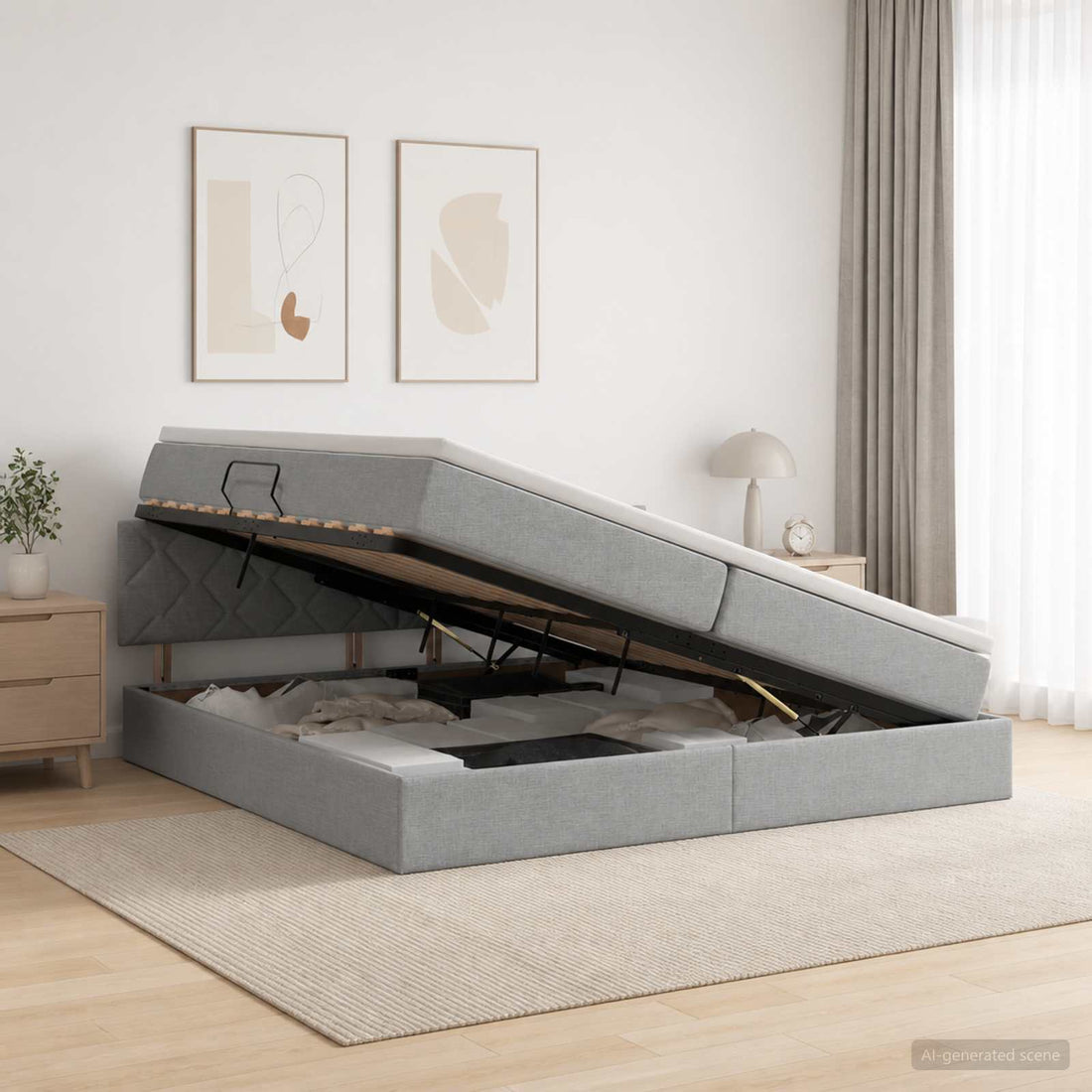 vidaXL Cama con almacenamiento y colchón Gris Claro 200 x 200 cm