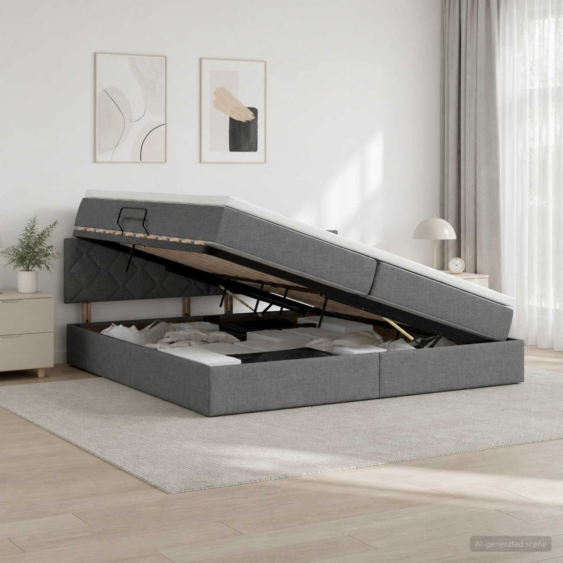 vidaXL Cama con almacenamiento y colchón Gris oscuro 200 x 200 cm