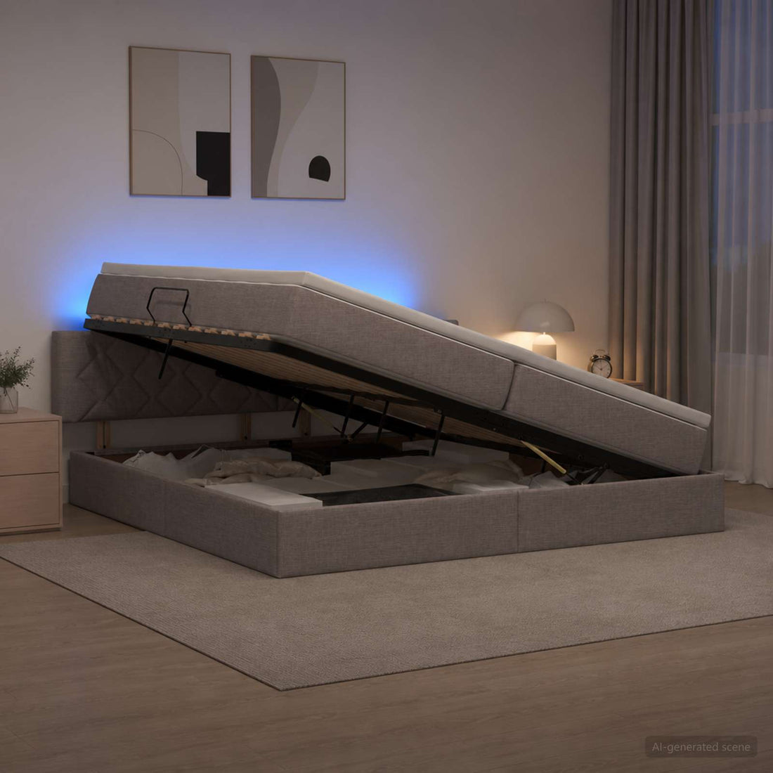 vidaXL Cama de almacenamiento LED con colchón Topo 200 x 200 cm Tela