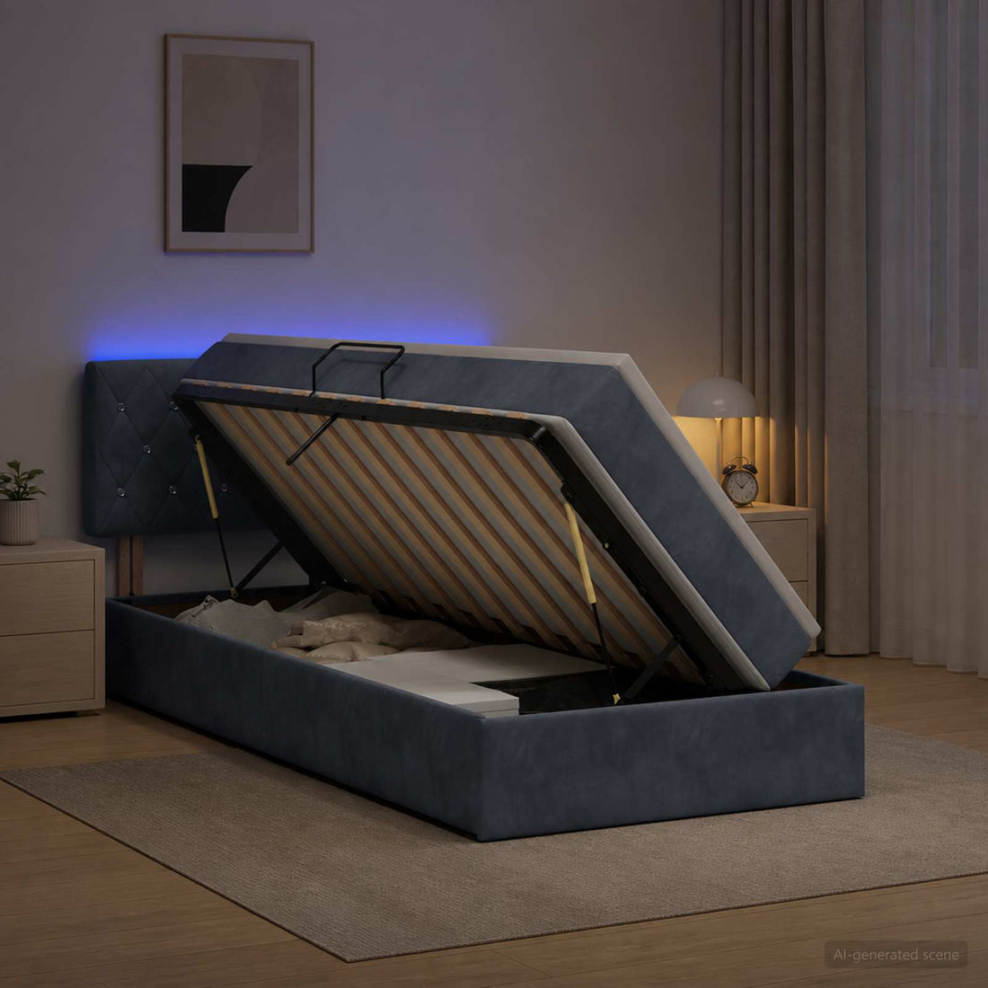 vidaXL Cama de almacenamiento LED con colchón Gris oscuro 90 x 190 cm