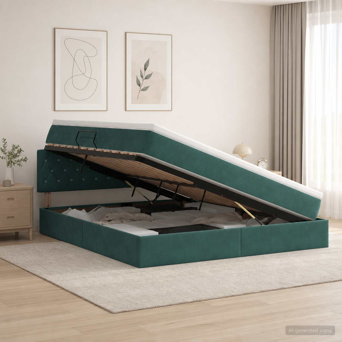 vidaXL Cama con almacenamiento Verde oscuro 180 x 200 cm Terciopelo
