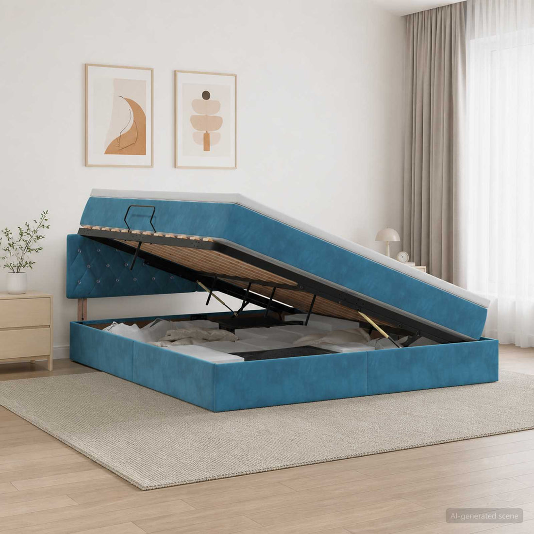 vidaXL Cama con almacenamiento Azul Oscuro 180 x 200 cm Terciopelo