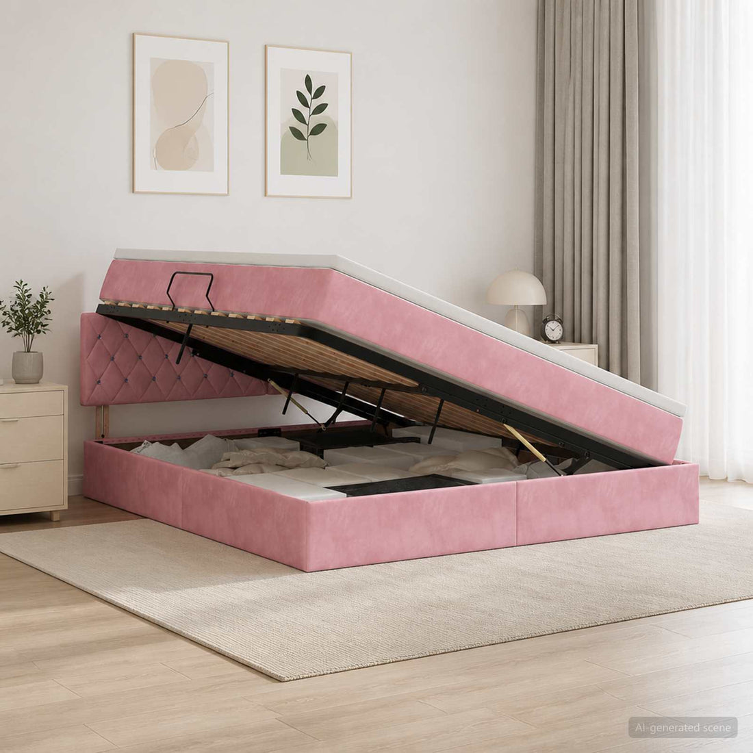 vidaXL Cama con almacenamiento Rosa 180 x 200 cm Terciopelo