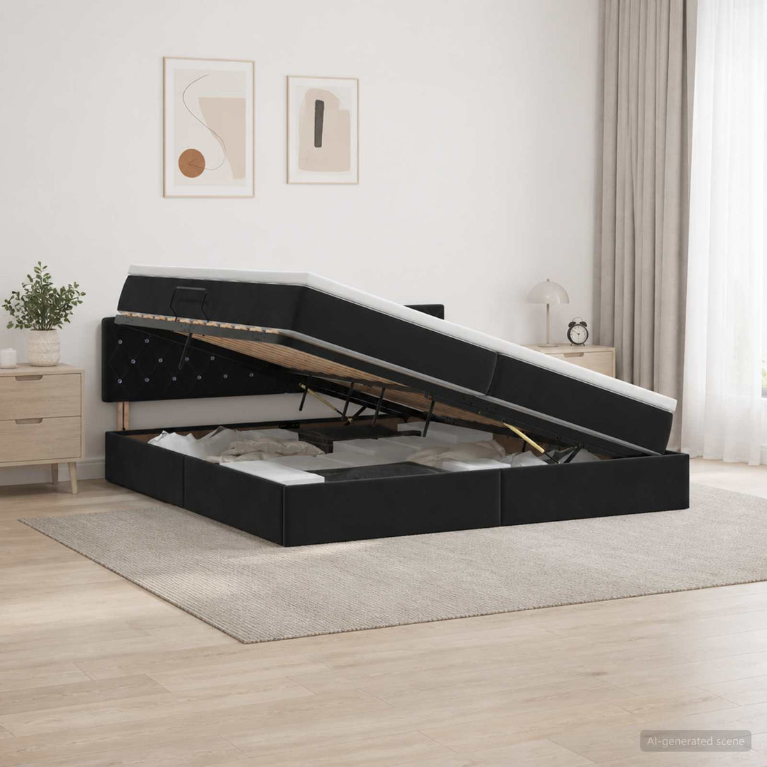 vidaXL Cama con almacenamiento Negro 200 x 200 cm Terciopelo