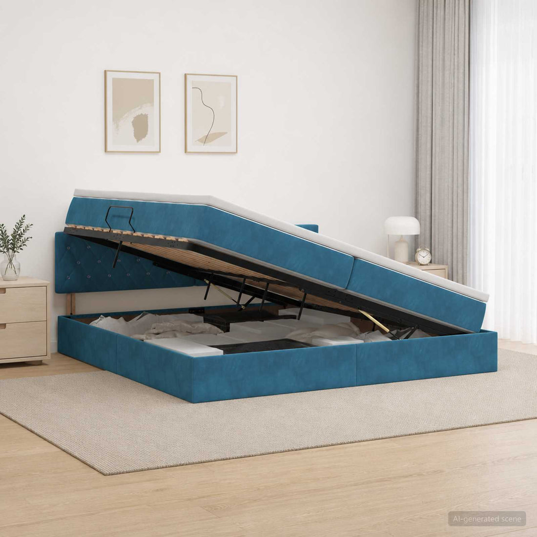 vidaXL Cama con almacenamiento Azul Oscuro 200 x 200 cm Terciopelo