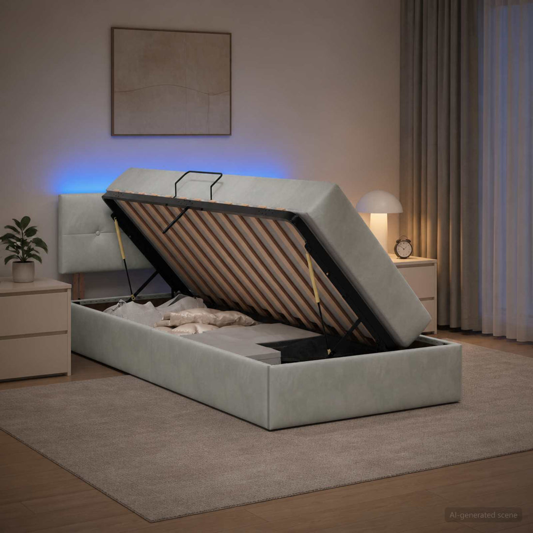 vidaXL Cama de almacenamiento LED con colchón Gris Claro 90 x 190 cm