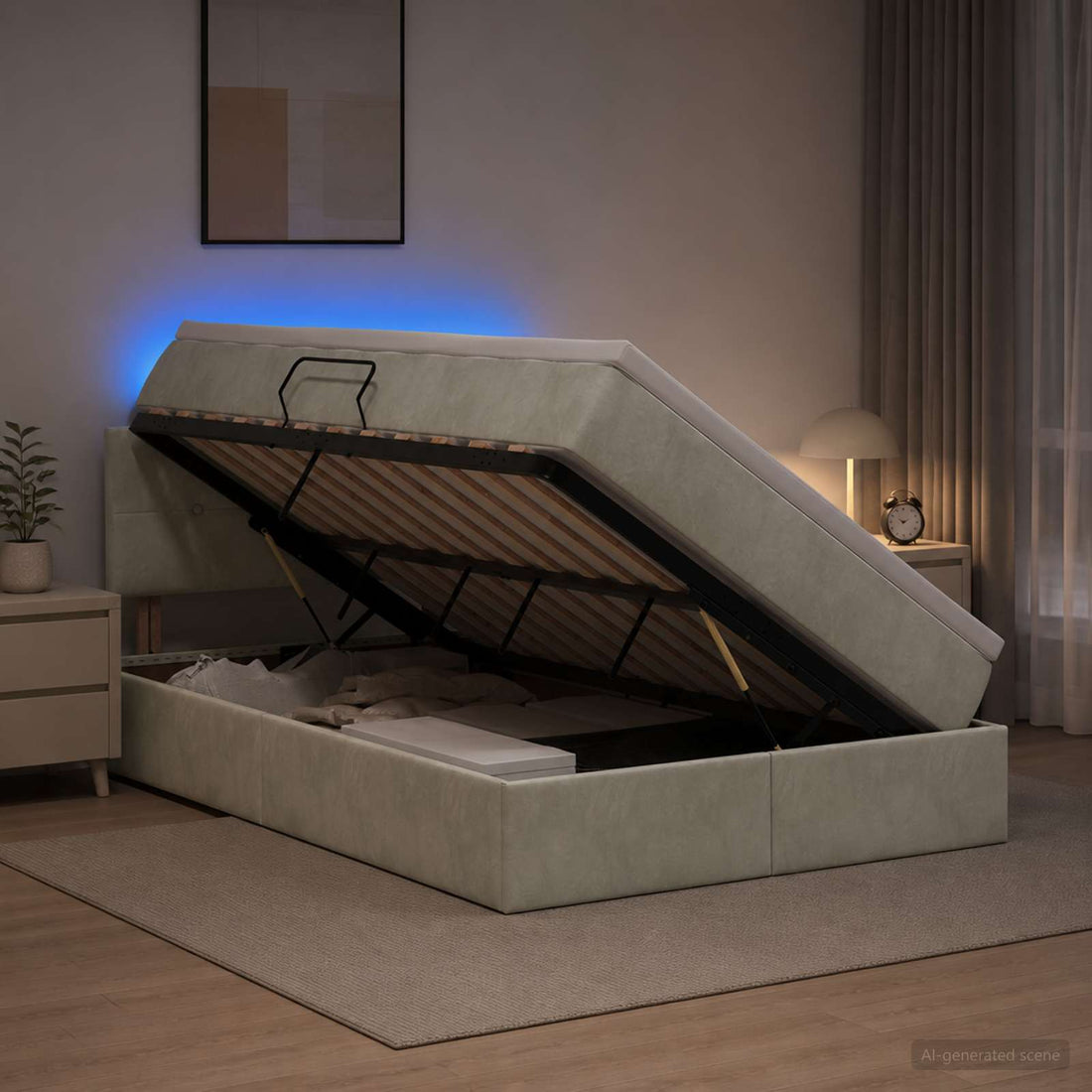 vidaXL Cama de almacenamiento LED con colchón Gris Claro 120 x 200 cm