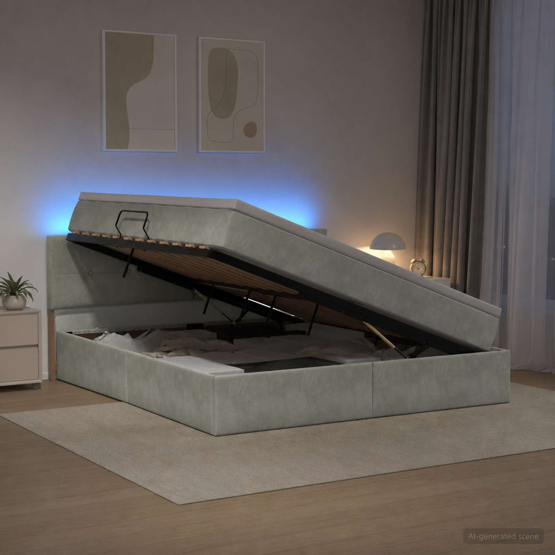 vidaXL Cama de almacenamiento LED con colchón Gris Claro 160 x 200 cm