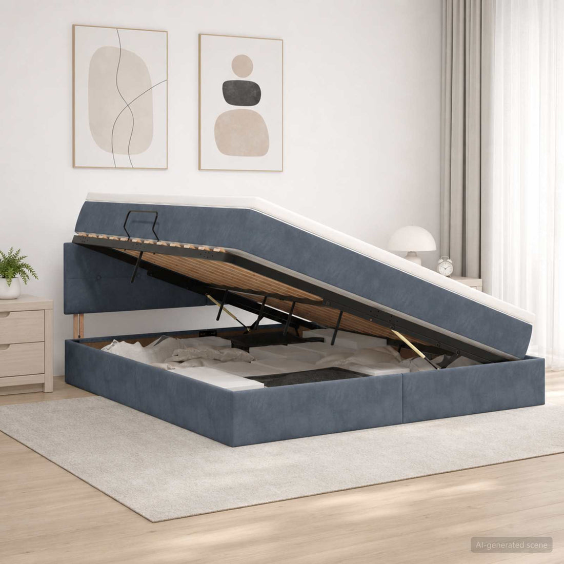 vidaXL Cama de almacenamiento LED con colchón Gris oscuro 140 x 190 cm