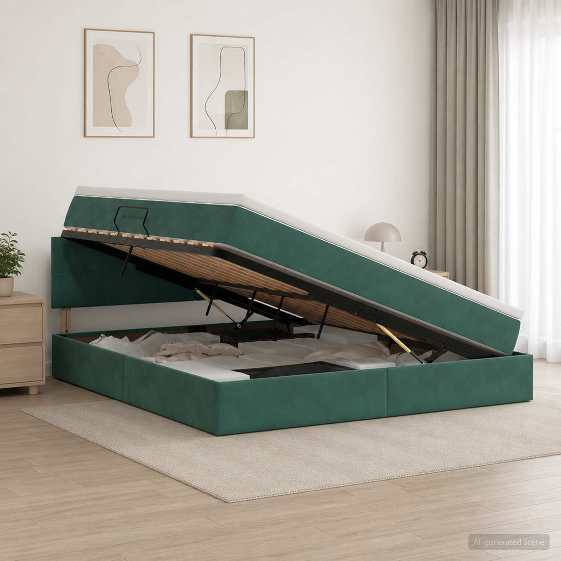 vidaXL Cama con almacenamiento Verde oscuro 160 x 200 cm Terciopelo