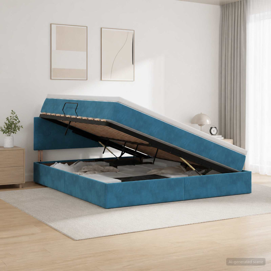 vidaXL Cama con almacenamiento Azul Oscuro 180 x 200 cm Terciopelo