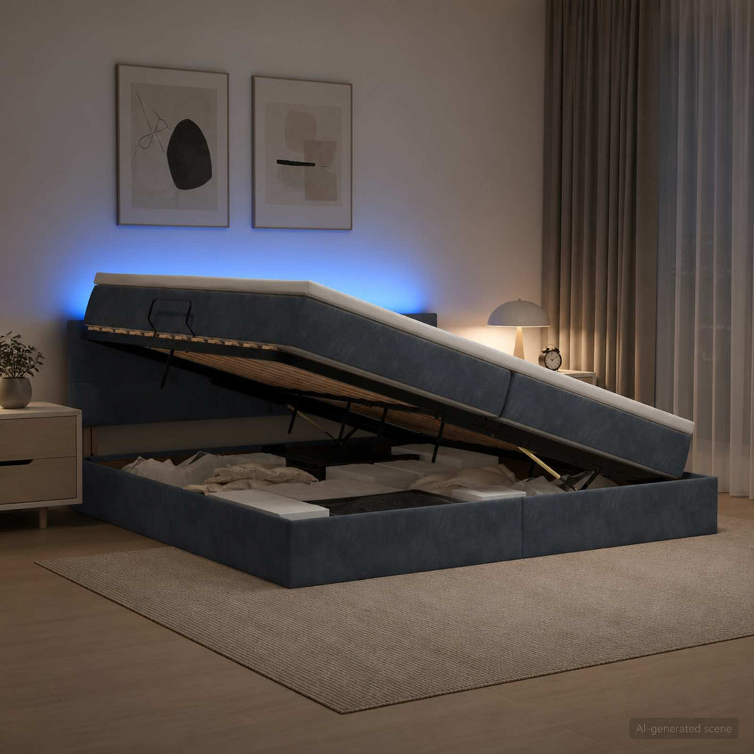 vidaXL Cama de almacenamiento LED con colchón Gris oscuro 200 x 200 cm