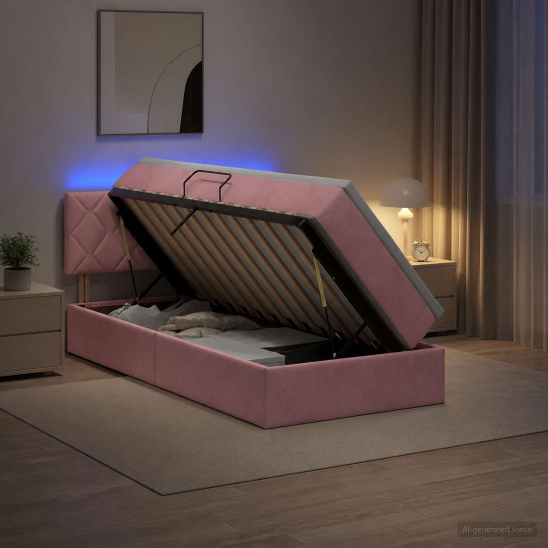 vidaXL Cama de almacenamiento LED con colchón Rosa 90 x 190 cm