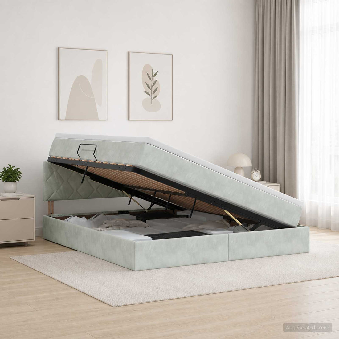 vidaXL Cama de almacenamiento LED con colchón Gris Claro 160 x 200 cm