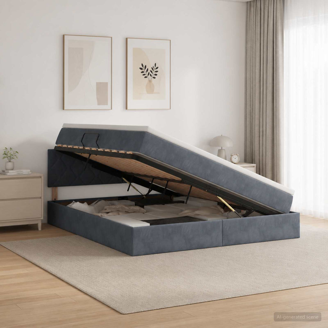 vidaXL Cama de almacenamiento LED con colchón Gris oscuro 140 x 200 cm