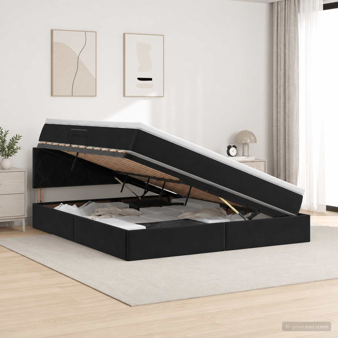 vidaXL Cama de almacenamiento LED con colchón Negro 160 x 200 cm