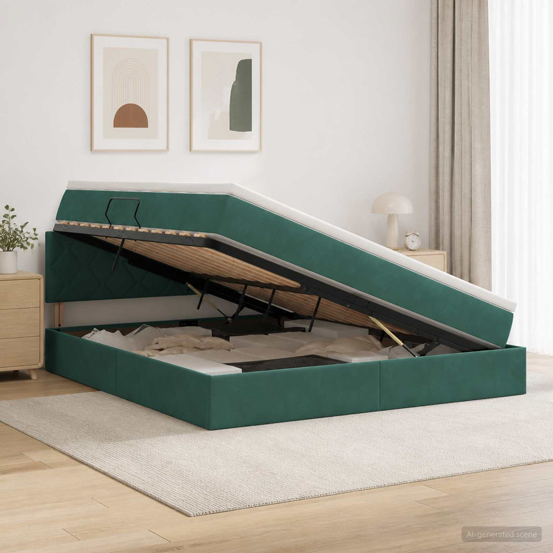 vidaXL Cama con almacenamiento Verde oscuro 160 x 200 cm Terciopelo
