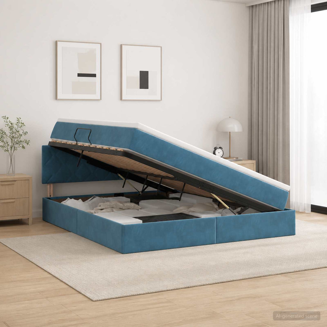 vidaXL Cama con almacenamiento Azul Oscuro 180 x 200 cm Terciopelo