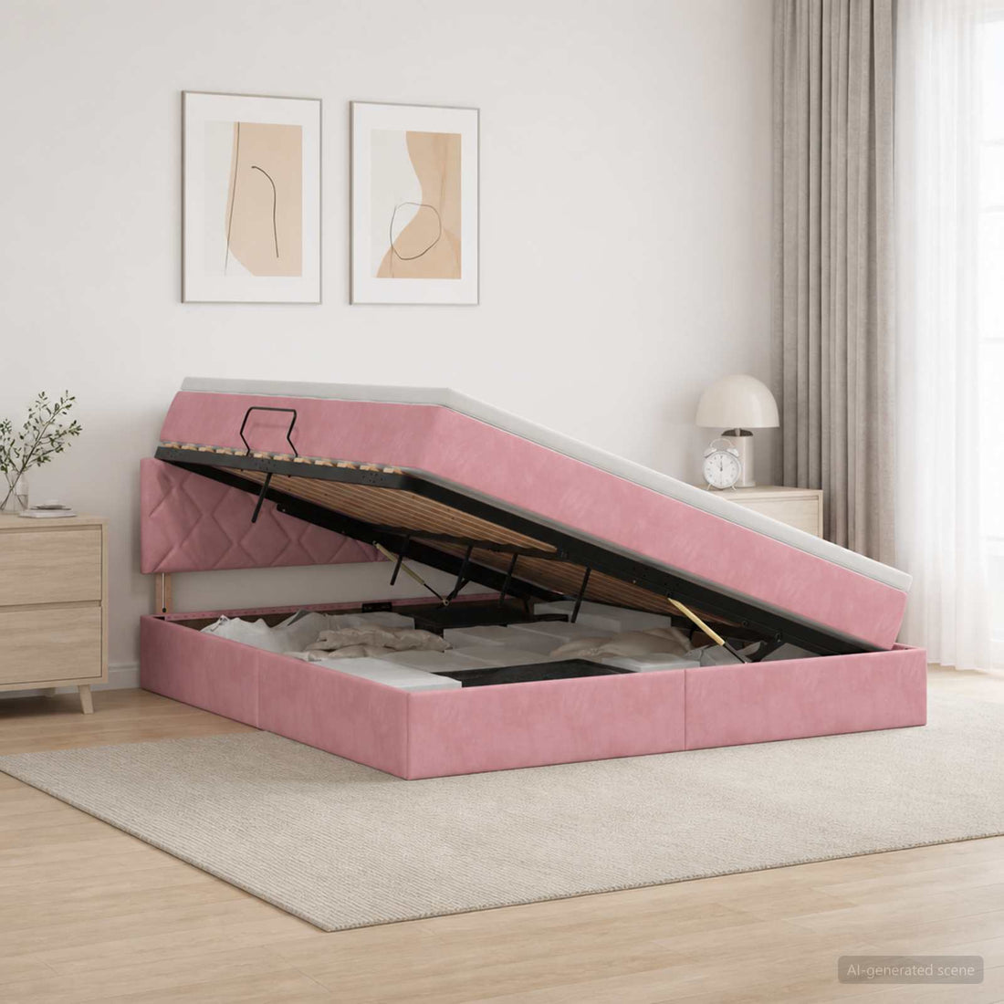vidaXL Cama con almacenamiento Rosa 160 x 200 cm Terciopelo