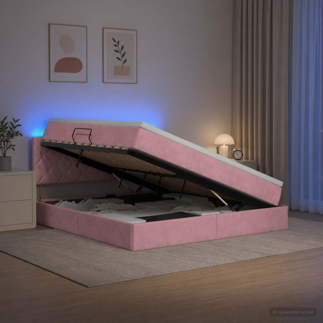 vidaXL Cama de almacenamiento LED con colchón Rosa 180 x 200 cm