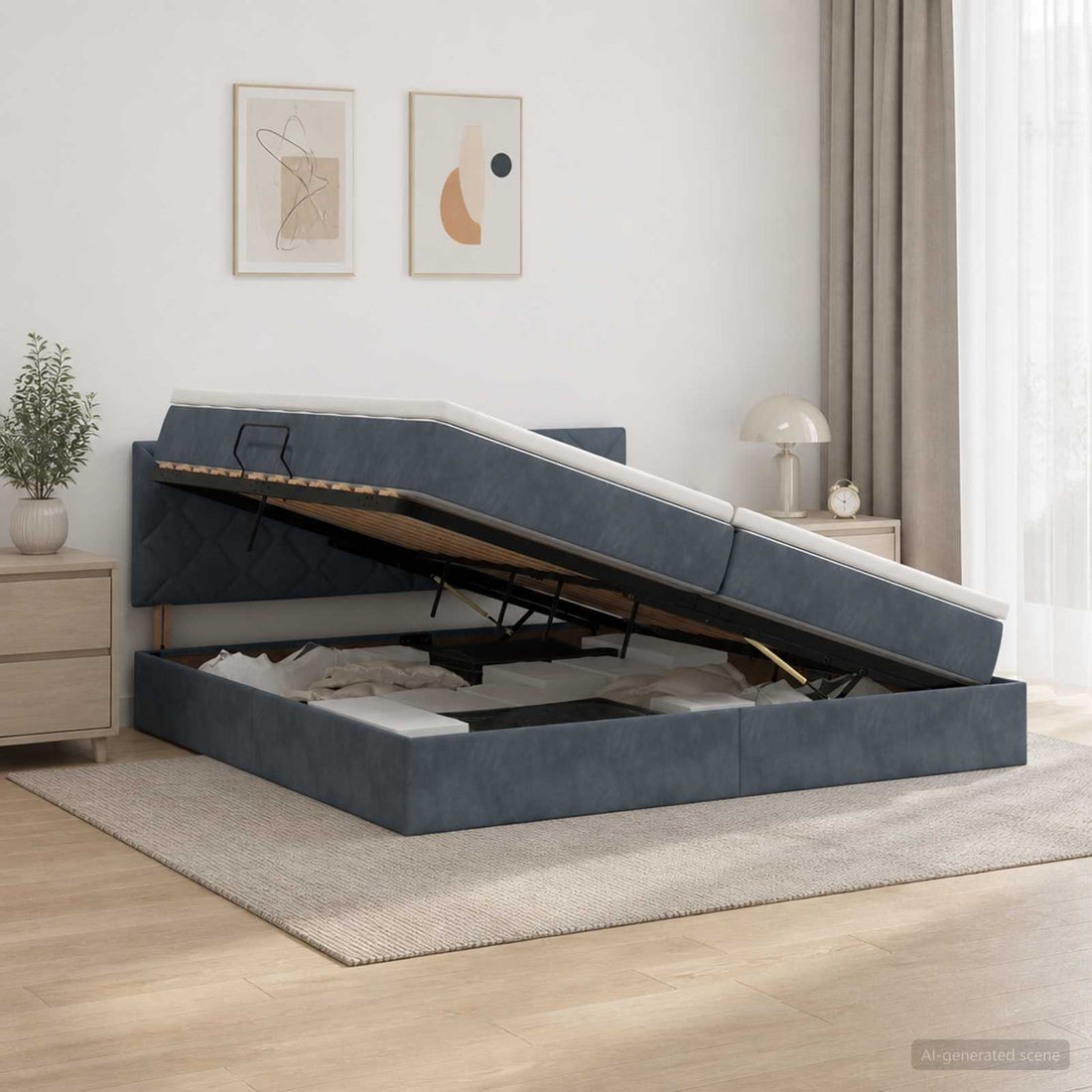 vidaXL Cama con almacenamiento Gris oscuro 200 x 200 cm Terciopelo