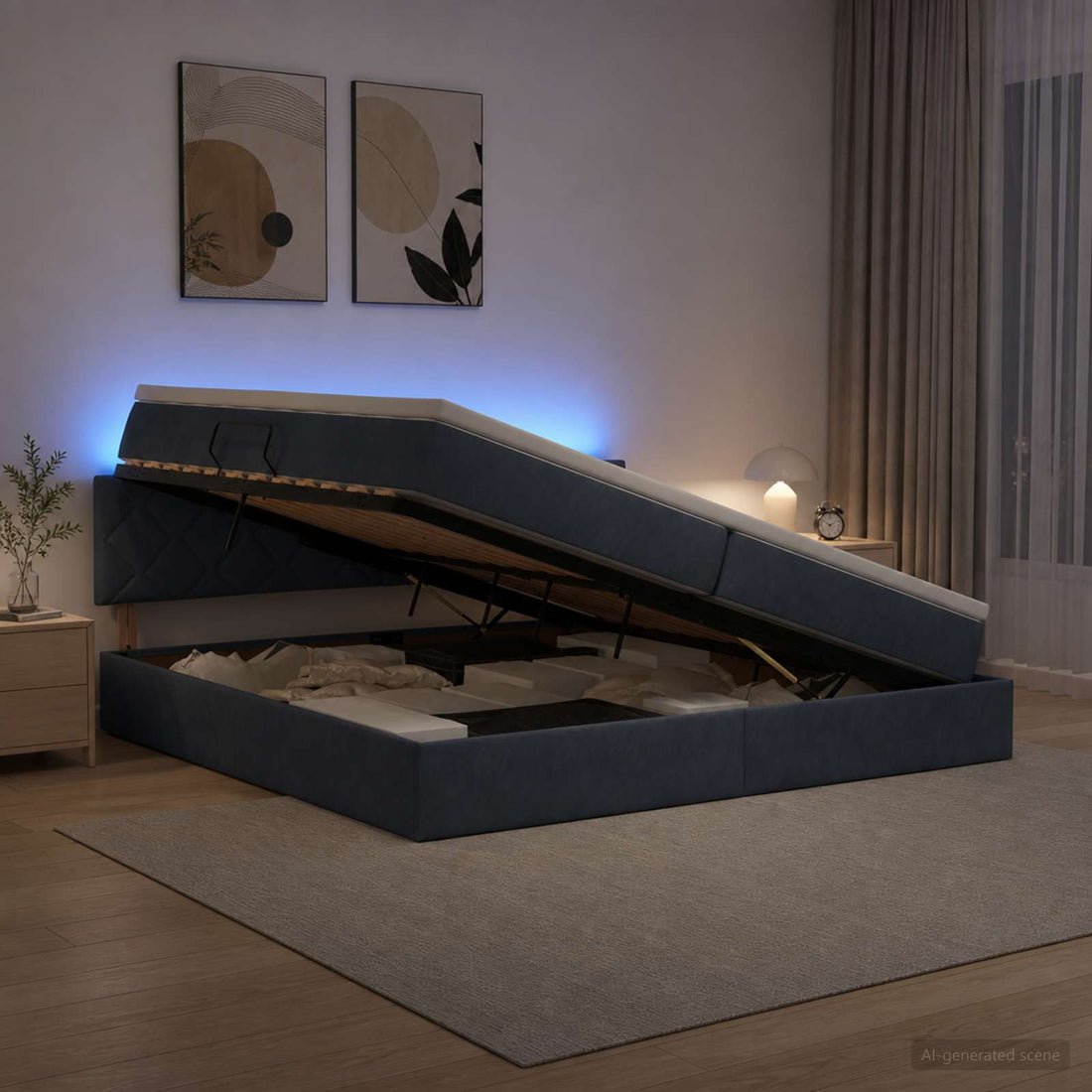 vidaXL Cama de almacenamiento LED con colchón Gris oscuro 200 x 200 cm