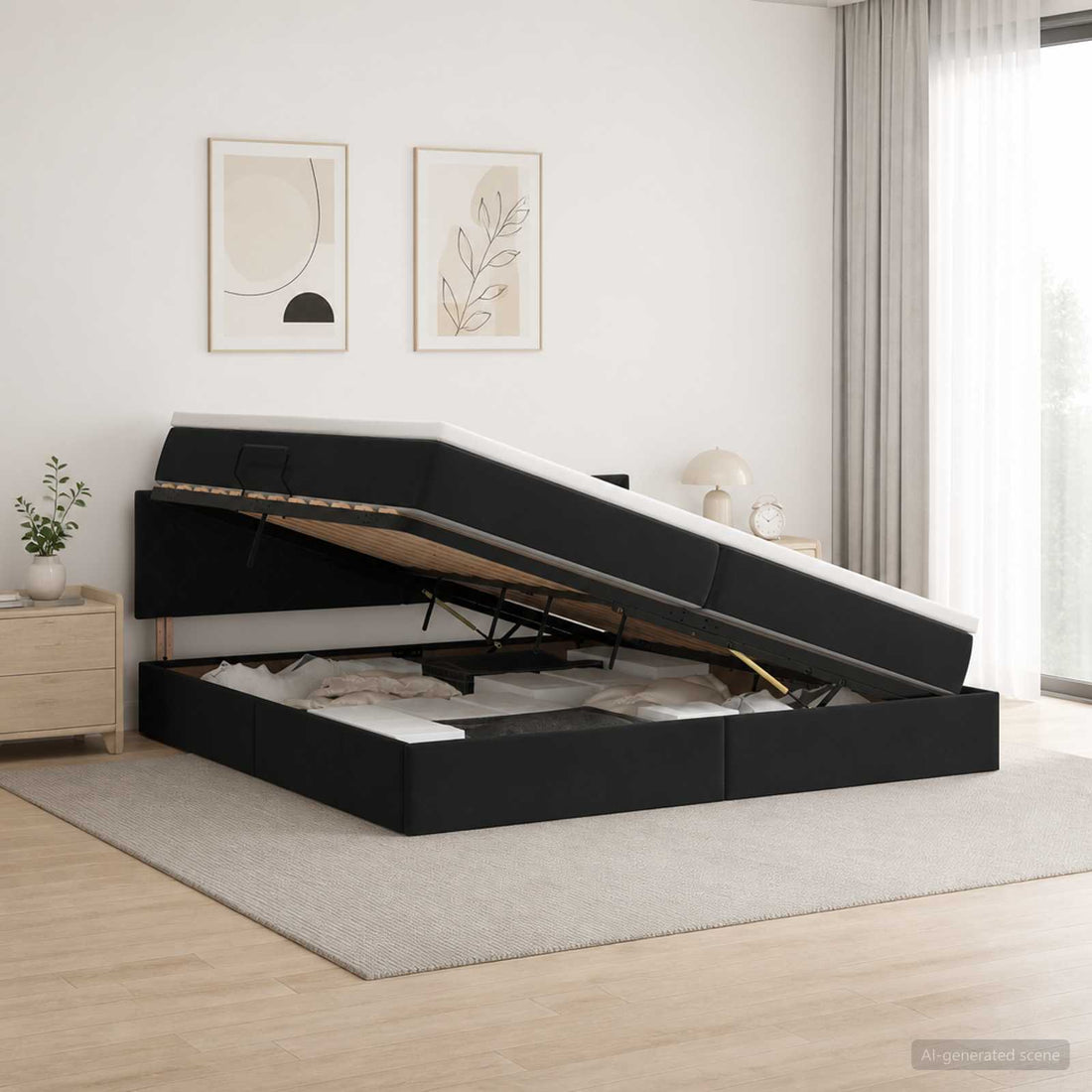 vidaXL Cama con almacenamiento Negro 200 x 200 cm Terciopelo