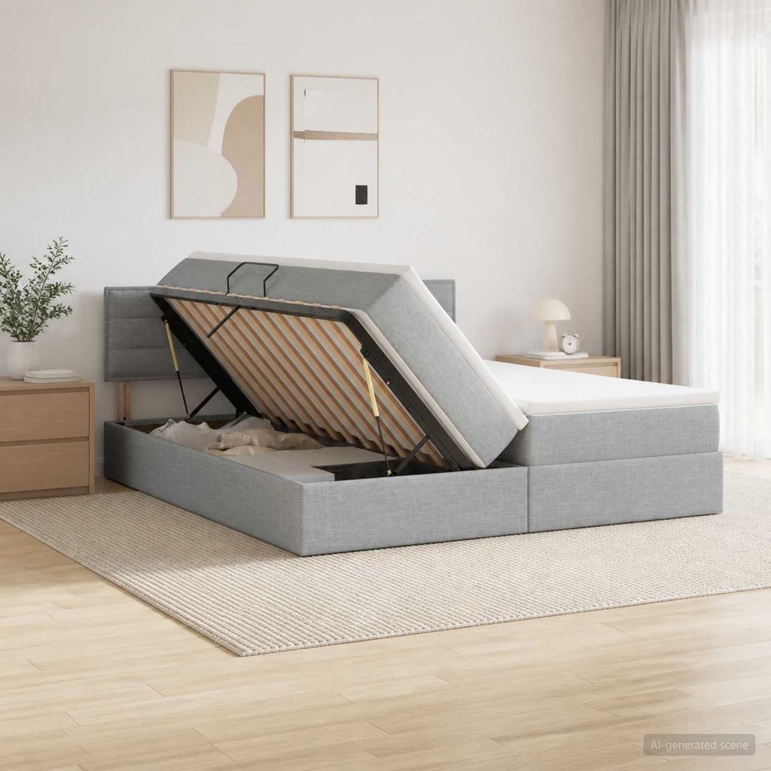 vidaXL Cama con almacenamiento 2 uds. Gris Claro Cuero sintético
