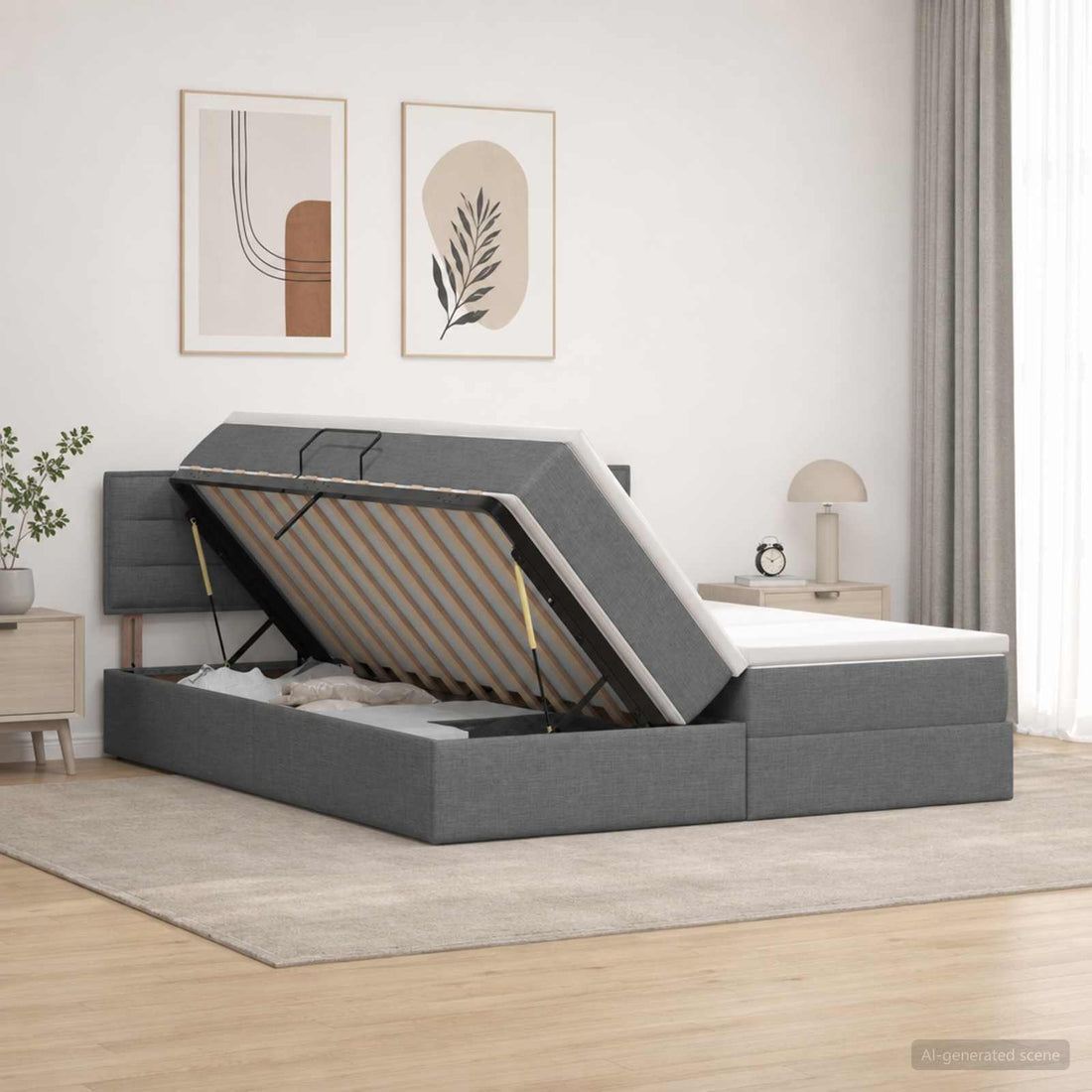 vidaXL Cama de almacenamiento LED con colchón Gris oscuro 200 x 200 cm