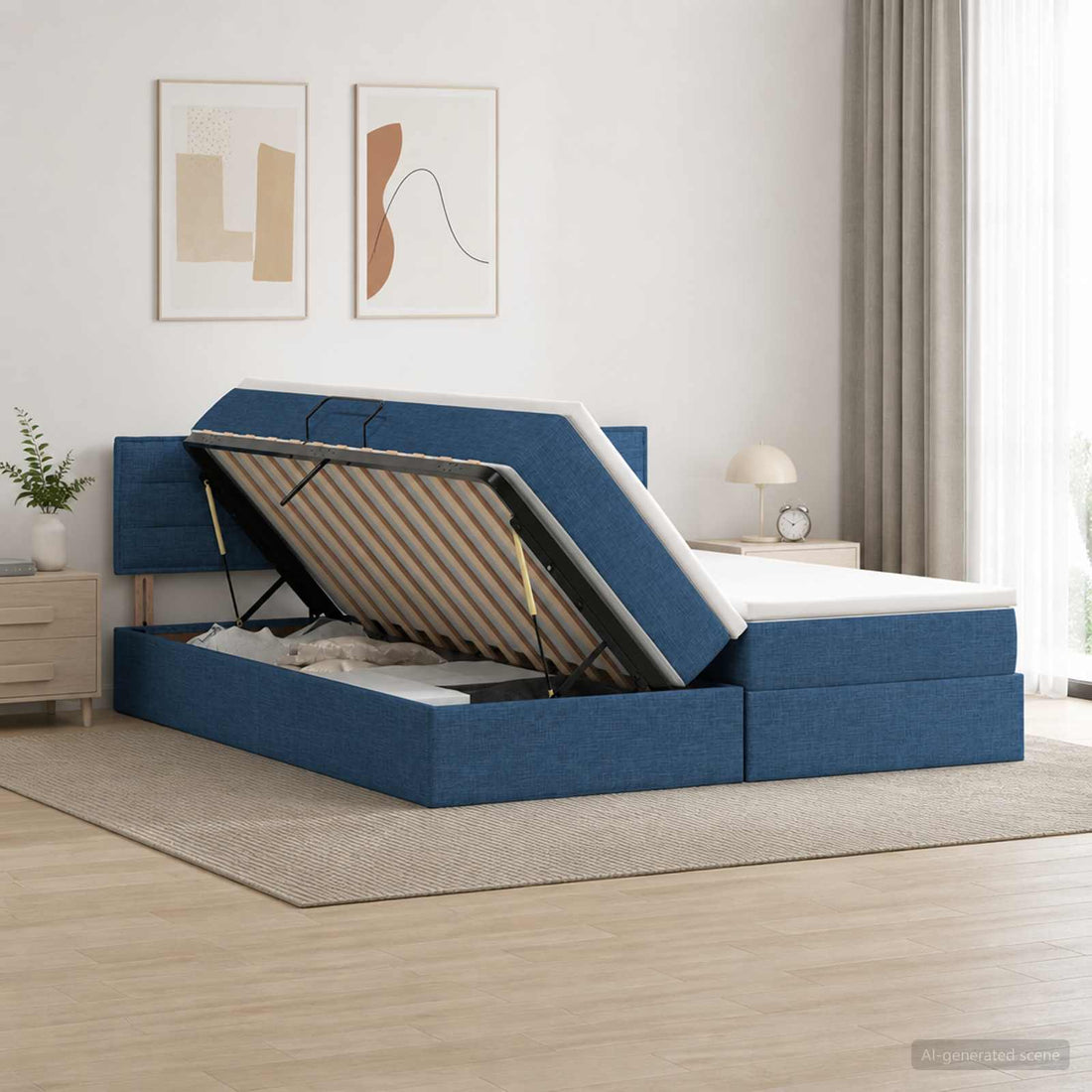 vidaXL Cama con almacenamiento 2 uds. Azul Cuero sintético