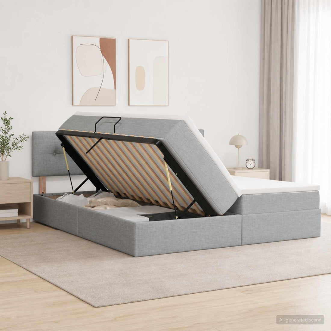 vidaXL Cama con almacenamiento 2 uds. Gris Claro Cuero sintético