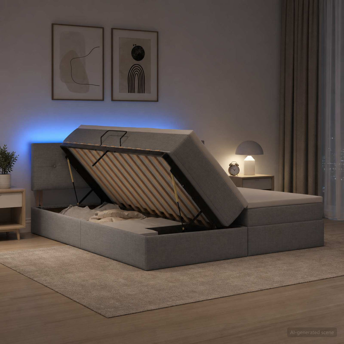 vidaXL Cama de almacenamiento LED con colchón Gris Claro 200 x 200 cm