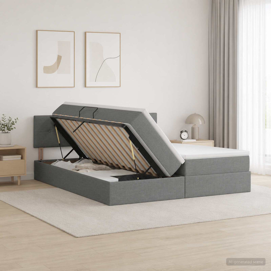 vidaXL Cama de almacenamiento LED con colchón Gris oscuro 200 x 200 cm