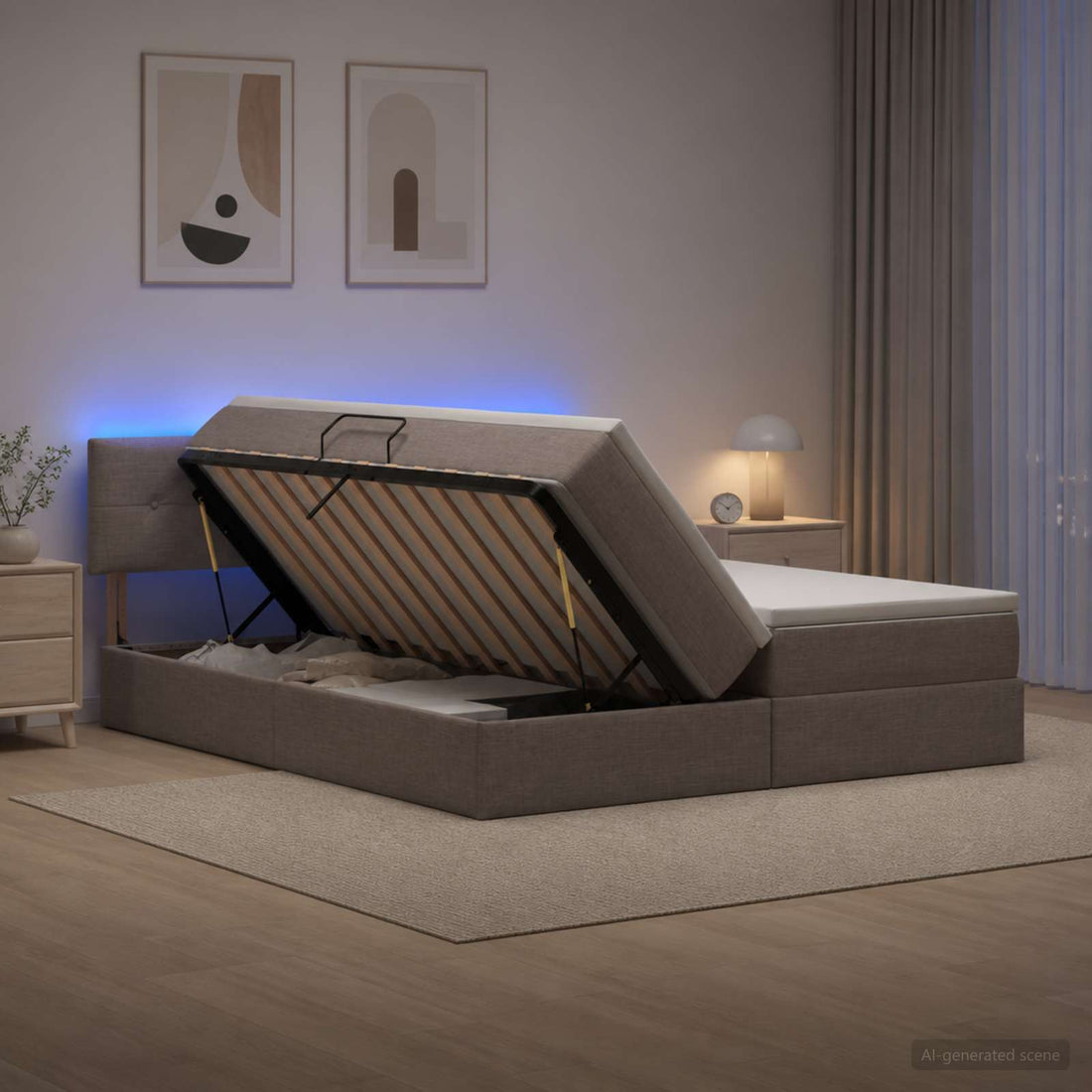 vidaXL Cama de almacenamiento LED con colchón Topo 200 x 200 cm Tela