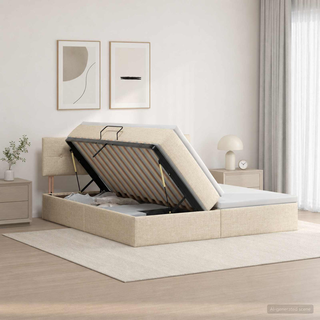 vidaXL Cama con almacenamiento 2 uds. Crema Cuero sintético